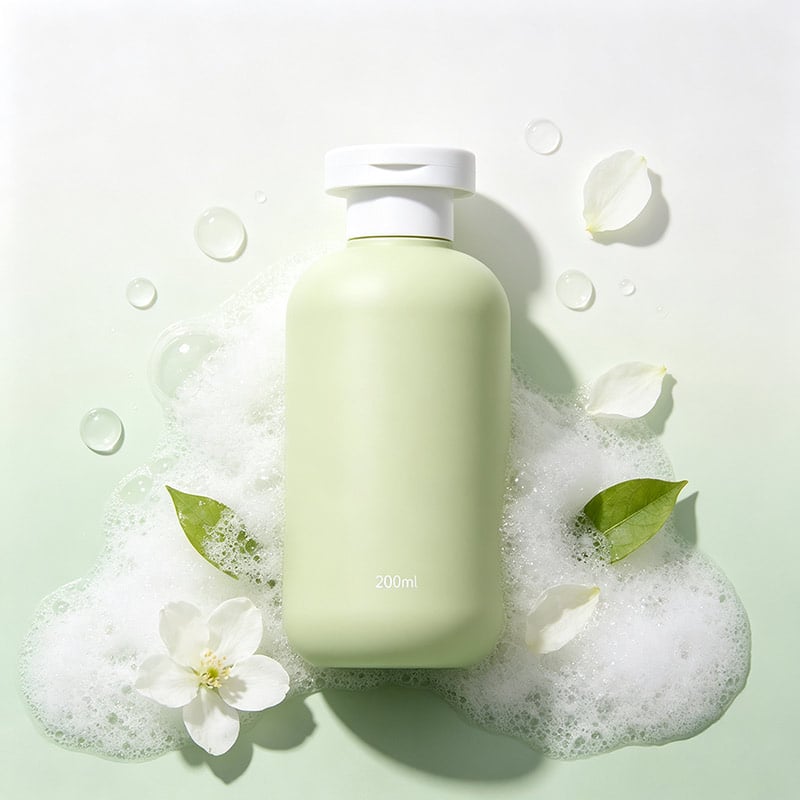 Bottiglie cosmetiche in PET, verdi, rotonde, con tappo a scatto in PP, fornitore di bottiglie per shampoo