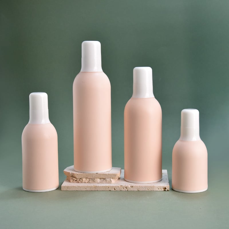 Flacone per lozione per la cura della pelle color rosa polveroso, in materiale PET, con diverse capacità disponibili