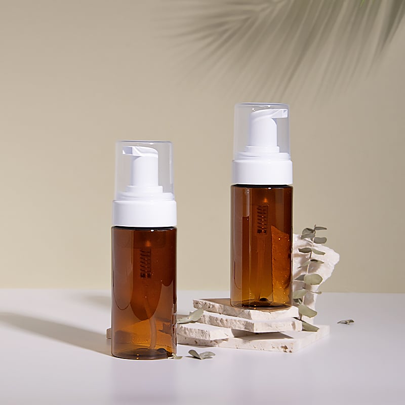 Flaconi vuoti sicuri e ben chiusi per lozioni cosmetiche marroni con pompa, per la cura della pelle