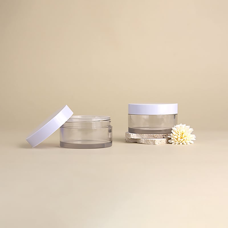 Vaso cosmetico trasparente con tappo a vite stretto e materiale per imballaggio ecologico