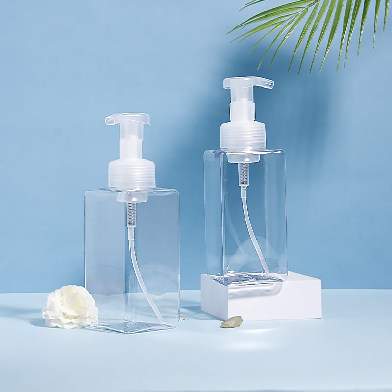 Flacone quadrato trasparente per gel disinfettante cosmetico in schiuma