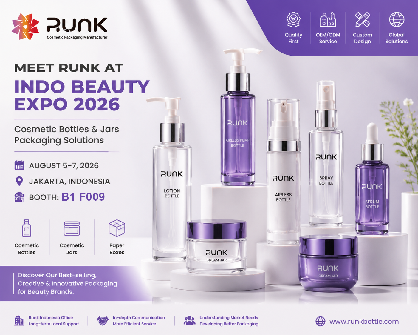 Runk Packaging presenterà flaconi e vasetti cosmetici innovativi all'INDO BEAUTY EXPO 2026 in Indonesia