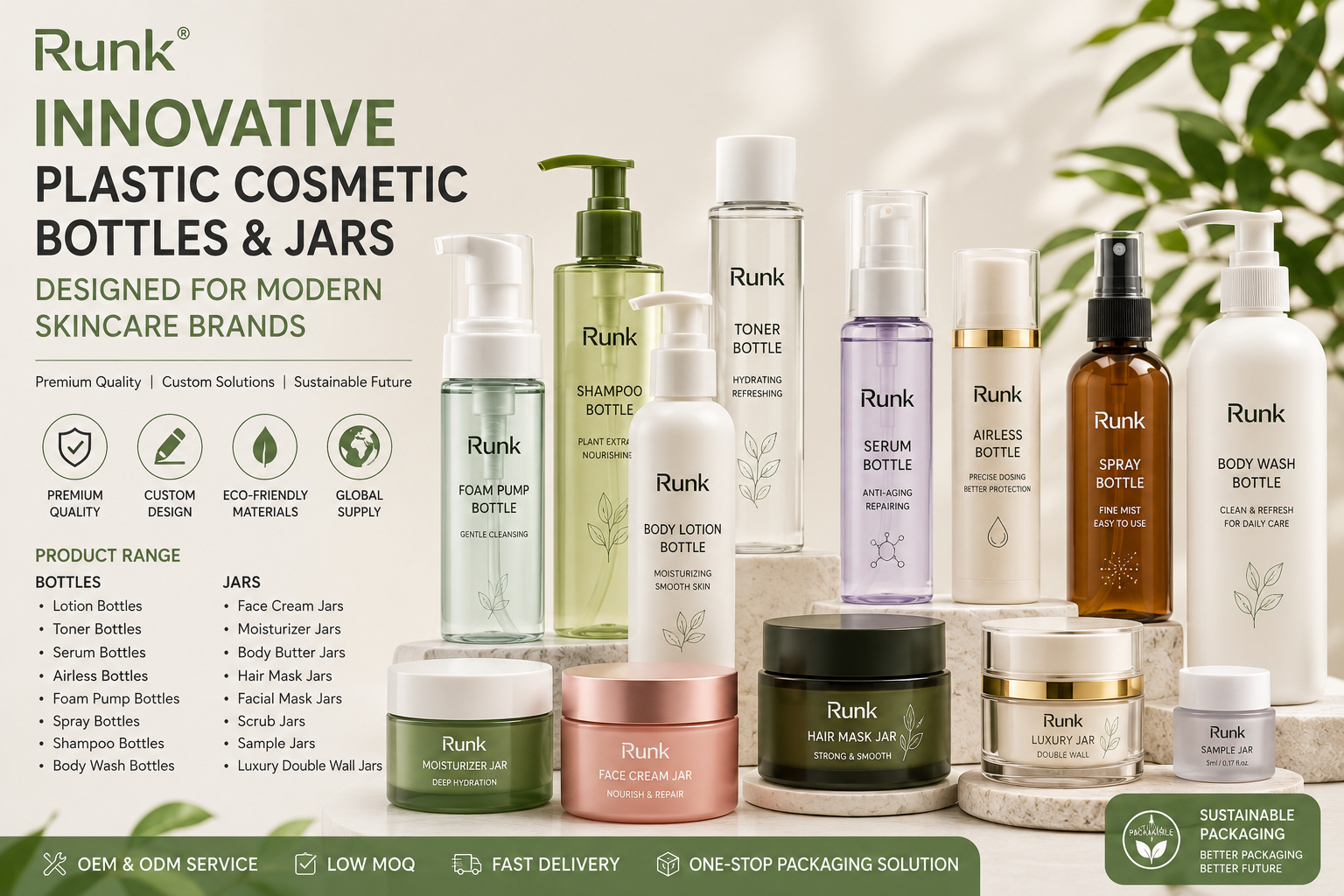 Flaconi e vasi cosmetici in plastica innovativi progettati per i moderni marchi di skincare