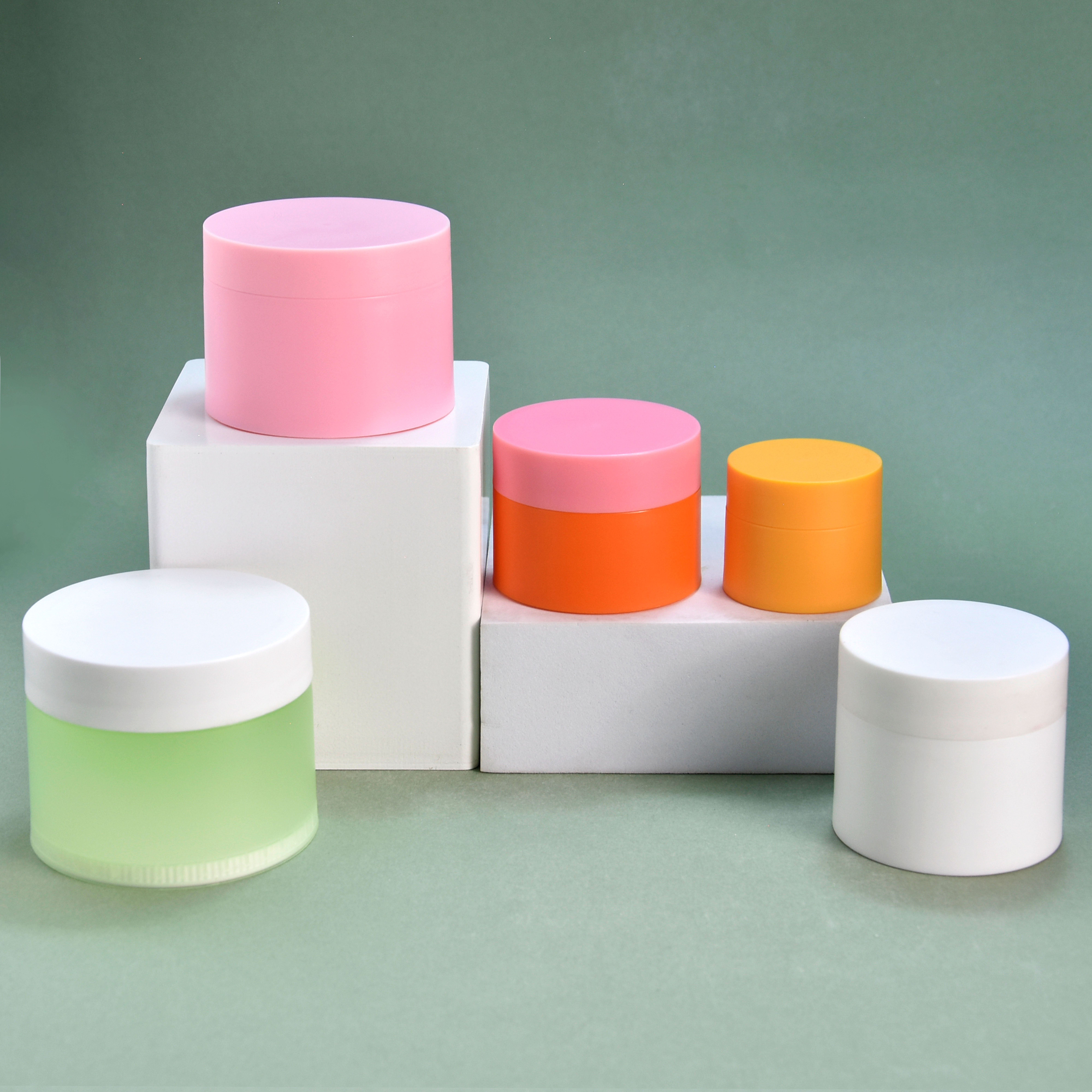 Pot cosmétique pour crème, série extérieure circulaire / intérieure droite, de 10 ml à 50 ml, pot en PP aux couleurs variées et disponibles en plusieurs tailles