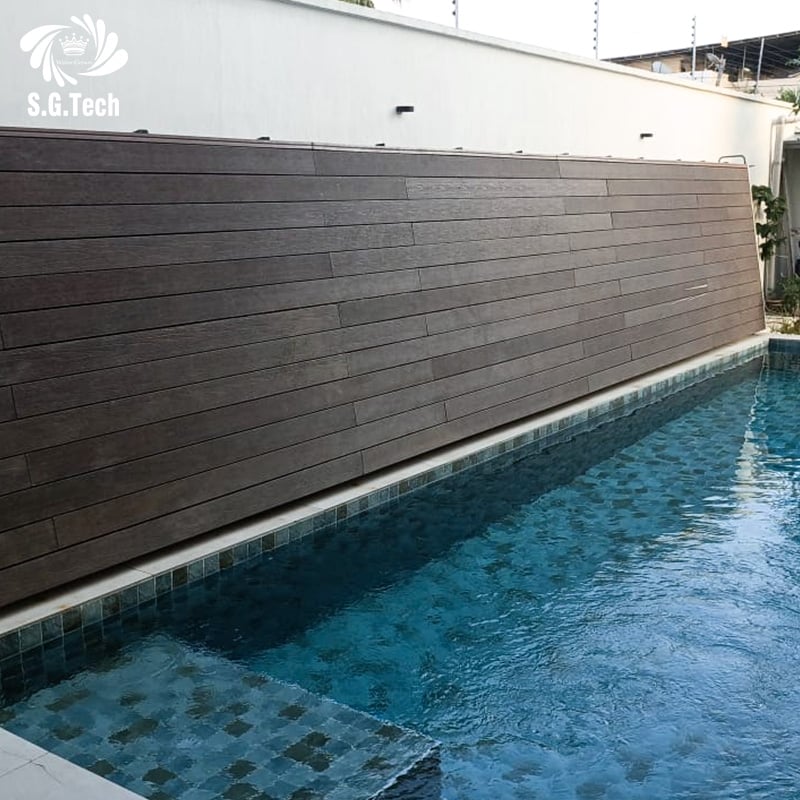 Water Crown Custom Folding Deck Pool Cover Heavy‑Duty Retractable Pool Floor WPC Surface Safety Cover For Backyard Inground Swimming Pool