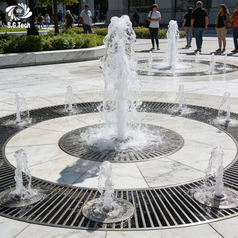 Water Crown Dry Fountain – No Pool Inground Dry Floor Water Feature, Safe & Anti-Clog for Plaza Park Community Landscape