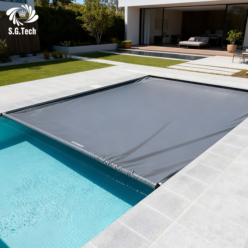 Water Crown Brand Durable Electric PVC Pool Cover: Insulated, Dustproof, and Anti-evaporation, suitable for above-ground pools.