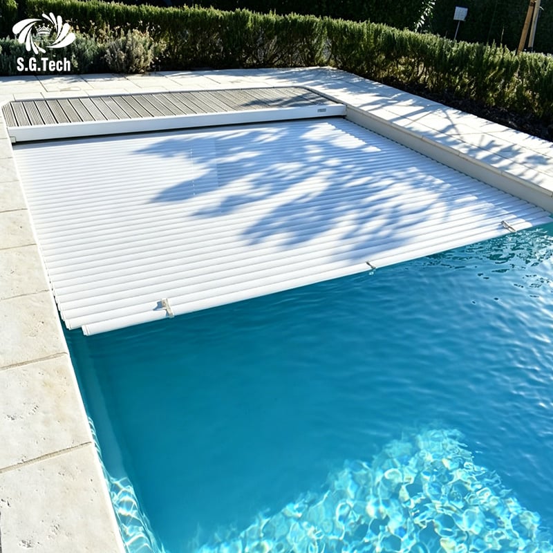 Water Crown Automatic Retractable Polycarbonate Pool Cover Smart Roller System UV Resistant Anti-Slip Durable for Frame Pools