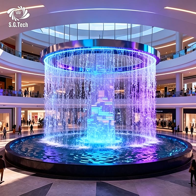 Interactive Digital Water Curtain Fountain Smart Control LED Waterfall Wall Custom Logo Text Water Feature for Amusement Park