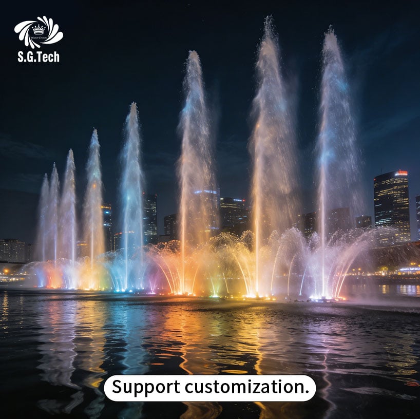 Large Scale Musical Dancing Fountain System Stainless Steel Water Feature for Commercial Plaza Theme Park