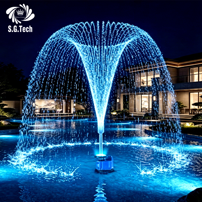 Water Crown Stainless Steel Durable Outdoor Fountain Dynamic Square Design Multicolored LED/RGB Lighting Modern 1 Year Warranty