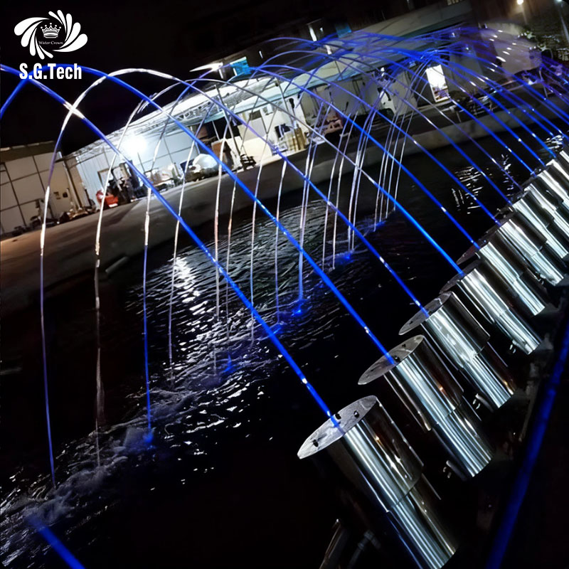Water Crown Factory Stainless Steel Laminar Jet Fountain RGB DMX LED Jumping Laminar Flow Water Jet For Pool Plaza Landscape Project