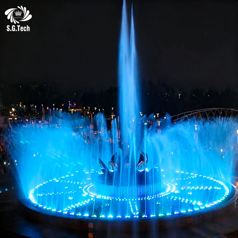 Water Crown Garden Water Fountain, Stainless Steel LED Light Water Fountain for Outdoor Courtyard Decoration