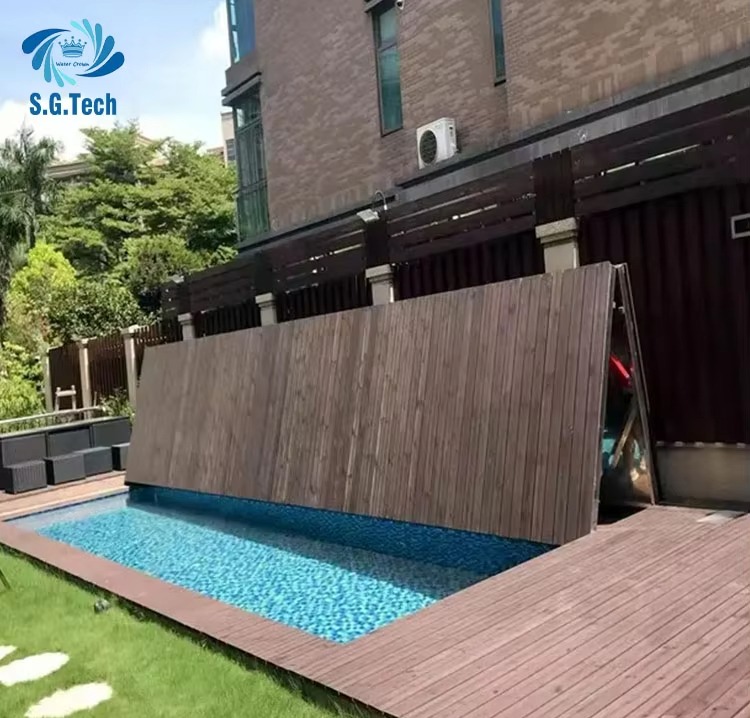 Water Crown Customized High-End Folding Pool Cover Durable Dust-proof Stainless Steel Wood Space-Saving for Adults Children factory