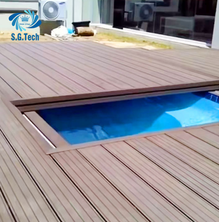 Water Crown Sliding Swimming Pool Cover Automatic Retractable Durable Waterproof Outdoor Pool Protection System