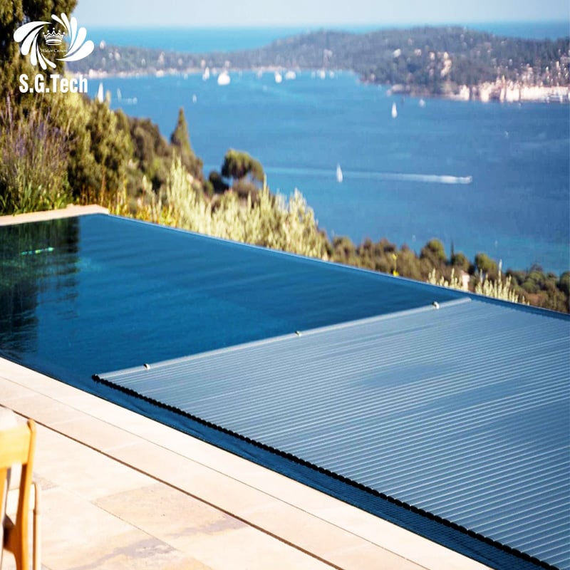 The Automatic Electric Cover from Water Crown Uses PC Material for Above Ground Pool Security. 