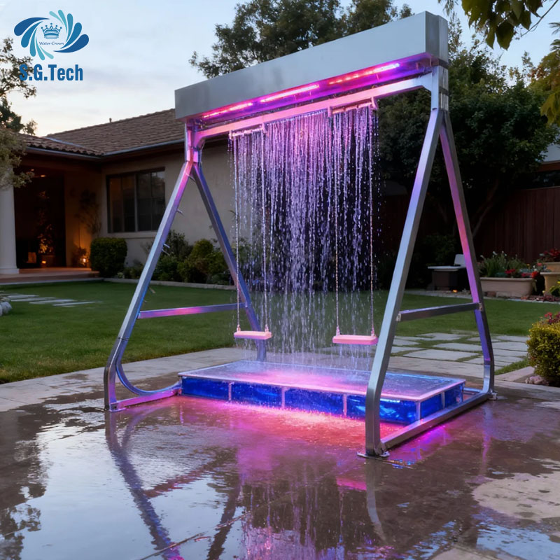 Large Outdoor Playground Swing Water Curtain RGB LED Digital Waterfall Swing Fountain