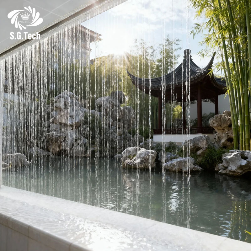 High Quality Indoor Artificial Waterfall Partition Wall Decoration Colorful Swim Pool Water Fall Rain Curtain Fountains