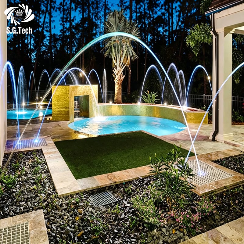 Programmable Color Changing Laminar Jumping Jet Fountain Arching Water Nozzle Decorative Fountain for Hotel Plaza Pool