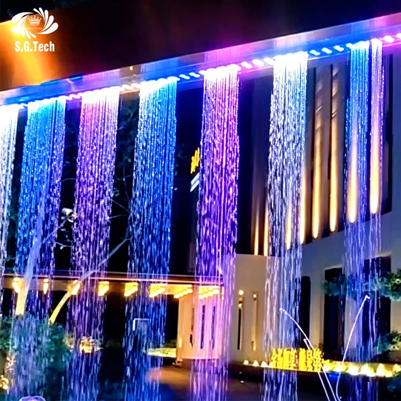 Water Crown Factory Custom 304 Stainless Steel Programmable Graphic Digital Water Curtain Fountain Indoor Outdoor LED Water Wall for Hotel Mall Wedding Event Show