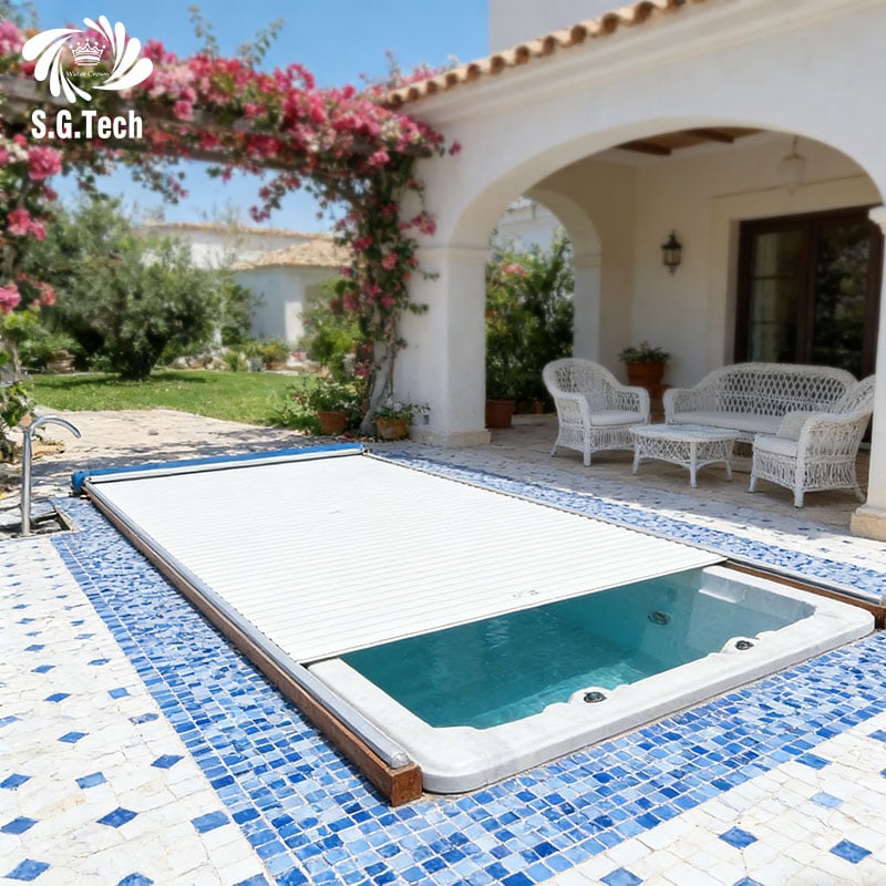 Small Size Swimming Pool Auto Shutter Cover Aluminum Polyurethane Filled Slats For Homestay Hotel