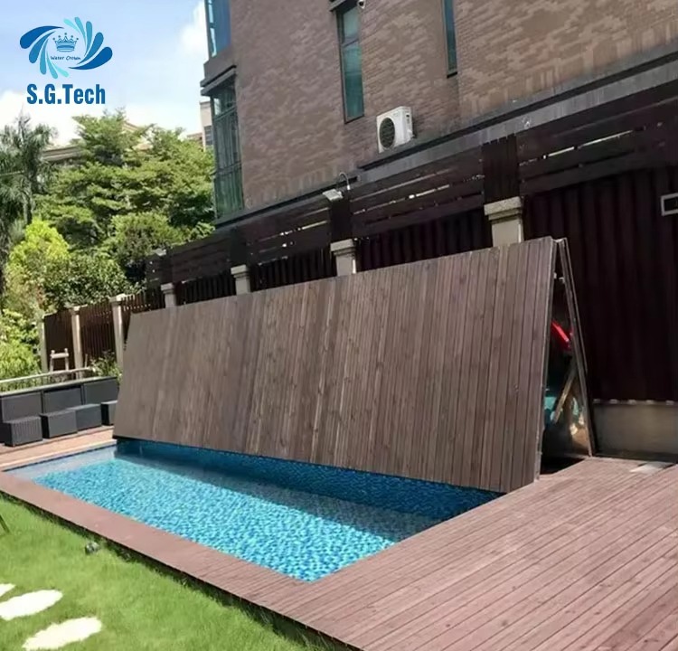 Water Crown Customized Durable Dust-proof Stainless Steel Folding Pool Cover Space-Saving for Adults & Children for Wood Pools details