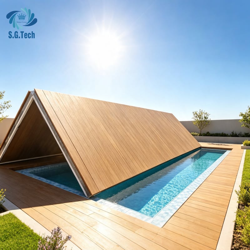 Custom Folding Pool Cover Safety System for Villa Hotel Commercial Swimming Pool Construction Projects