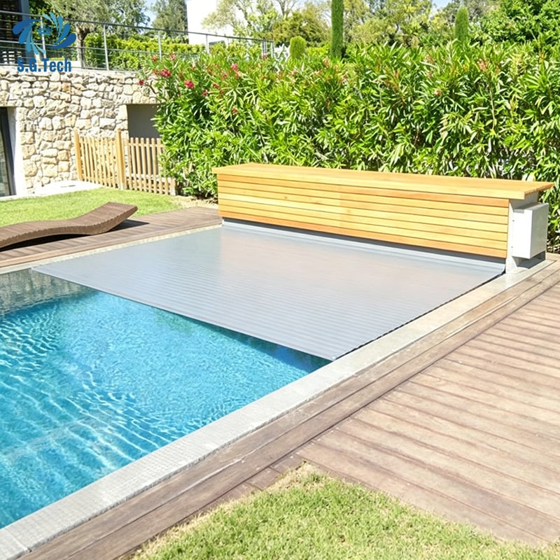 Water Crown Factory Custom PC Swimming Pool Cover Durable Impact Resistant Automatic Retractable Pool Safety Cover