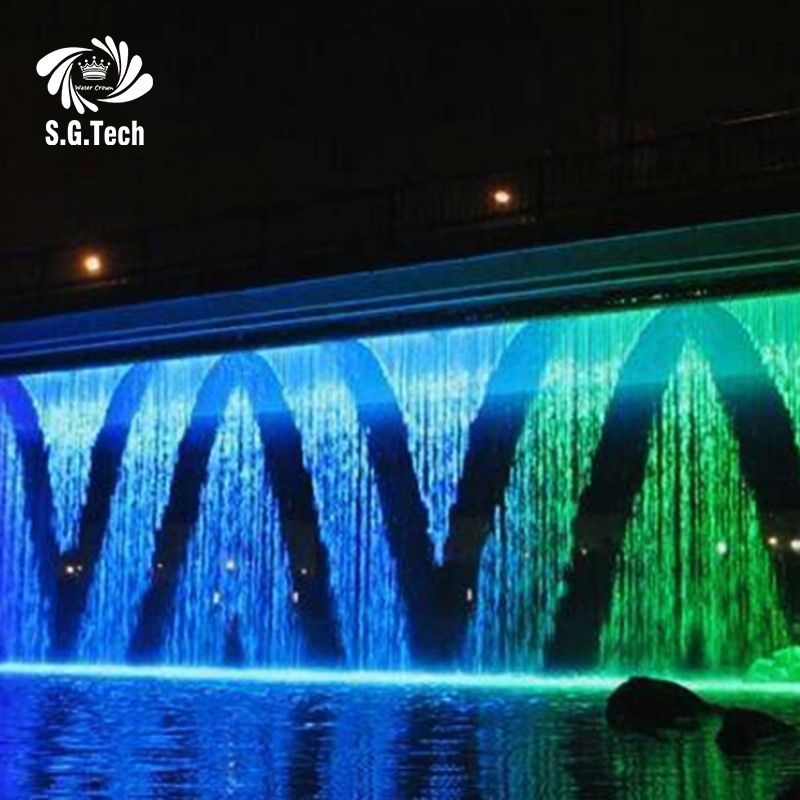 Induction-activated digital water curtain for welcoming guests; automated water curtain opening for shopping malls