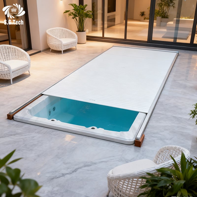 Water Crown Automatic Rolling Pool Cap – Weather-Tight PVC & Aluminum, Tailored Fit for Spas & Raised Exterior Areas