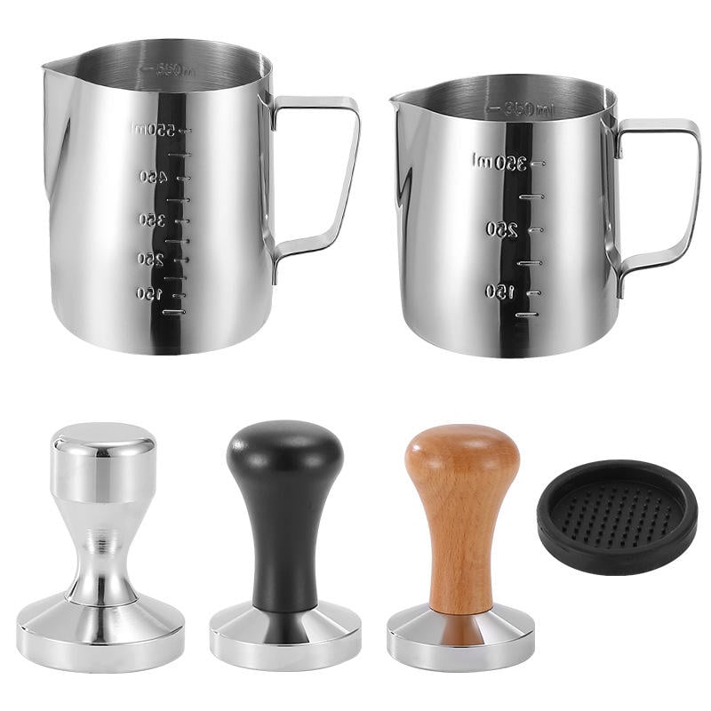 Stainless Steel Inner Outer Scale Pointed Spout Latte Cup Coffee Tool Powder Press Set Complete Coffee Espresso Accessory Set