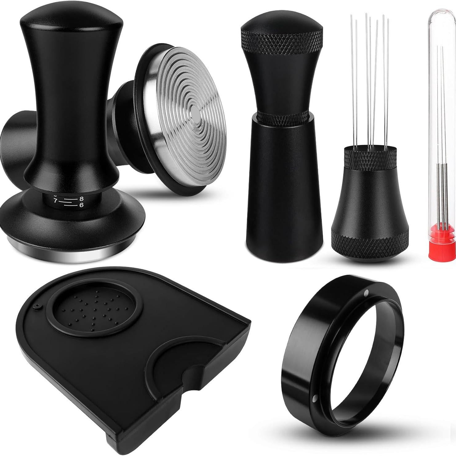 304 Coffee Tool Set with Graduated Powder Press Aluminum Alloy Cloth Powder Needle Magnetic Suction Ring Set Coffee Tool Set