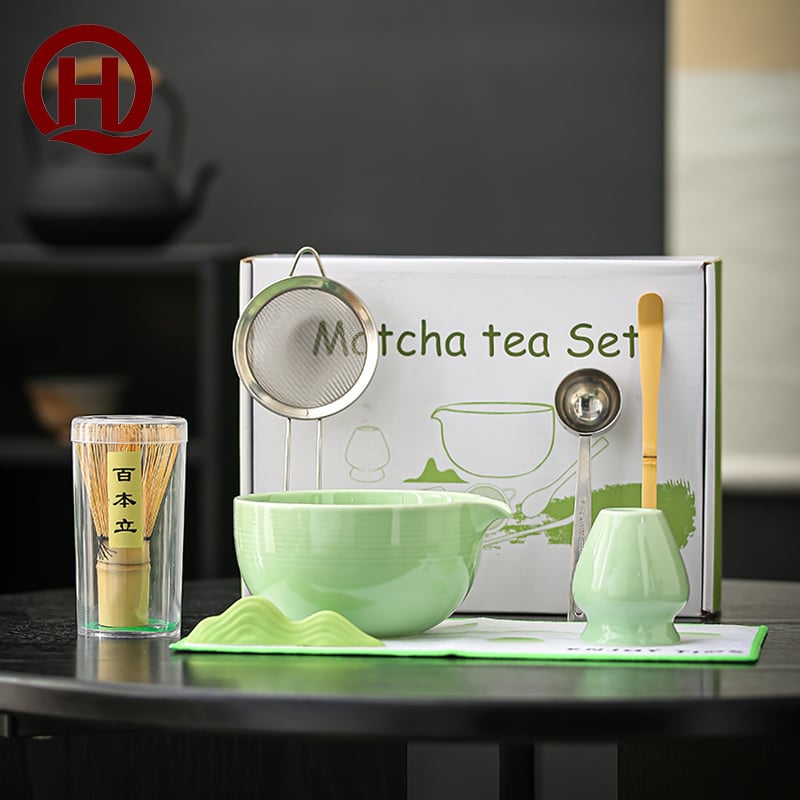 Huiqian Matcha Starter Kit, 4Pcs Japanese Matcha Whisk Set with Ceramic Matcha Bowl (Chawan), Bamboo Chasen, Chashaku, Whisk Holder, Traditional Matcha Tea Ceremony Tools for Home, Matcha Gift for Tea Lovers