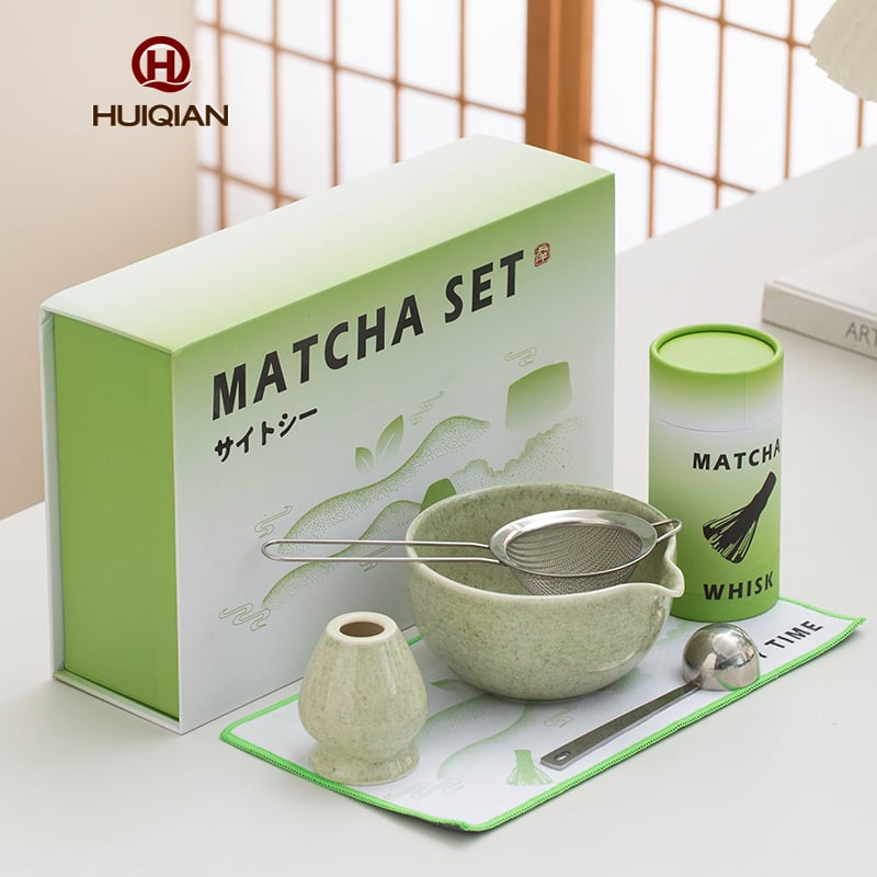  Huiqian Matcha Whisk Set, Ceramic Matcha Set, 6 Pcs Matcha Kit Includes Matcha Bowl, Matcha Whisk with Holder, Bamboo Scoop, Scoop Rest, Sifter, Ceremonial Matcha Tea Set, Perfect Gifts, Green