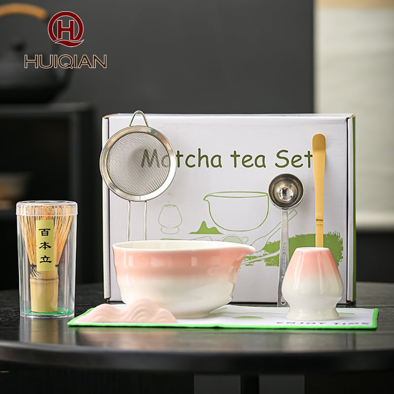  Huiqian Matcha Whisk Set, Complete Matcha Preparation Kit with Ceramic Chawan, Bamboo Matcha Whisk & Scoop, Matcha Accessories for Making Matcha Latte