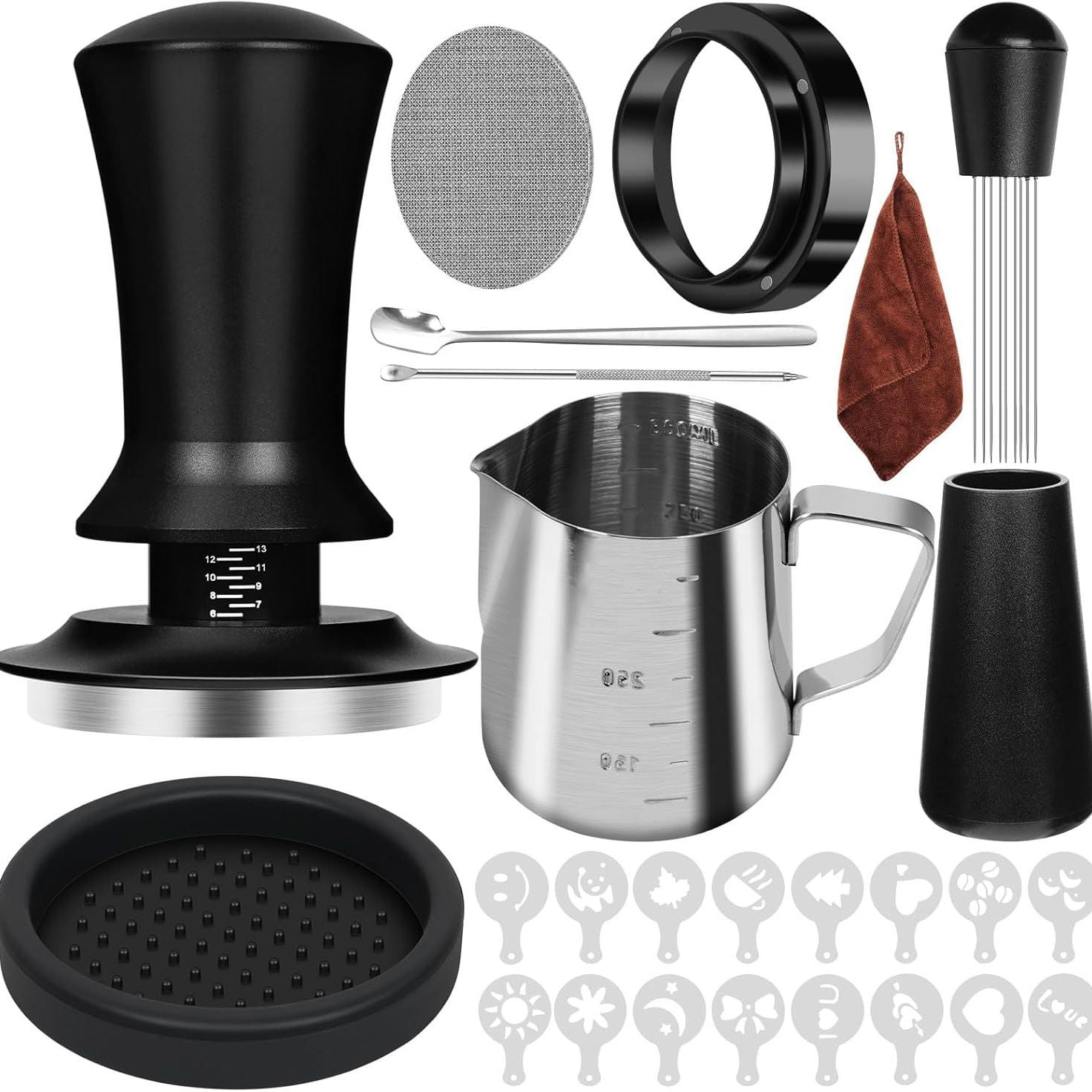 Coffee Tool Ten Piece Set Combination Set Flower Pot Constant Force Powder Press Coffee Tool Latte Art Stencils Coffee Tool Set