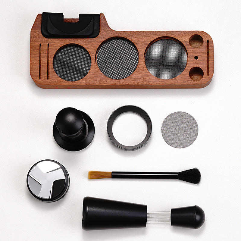 Professional Coffee Tool T-shaped Set Powder Press Cloth Powder Needle Multifunctional Storage Board Coffee Cleaning Brush