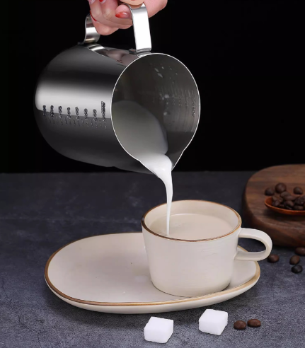 304 Stainless Steel Milk Frothing Pitcher with Scale, Barista Coffee Latte Art Steaming Pitcher