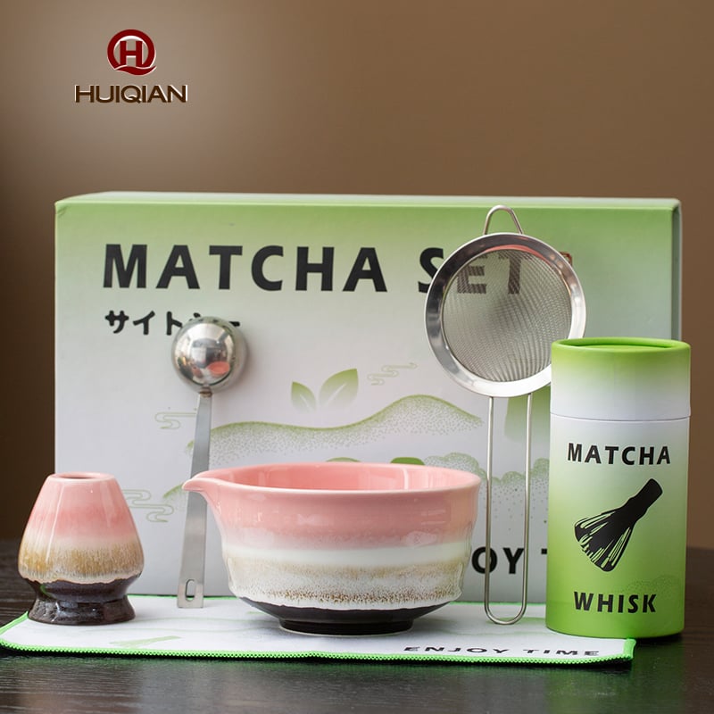  Huiqian Japanese Matcha Kit, Matcha Whisk Set with Spouted Matcha Bowl, Bamboo Whisk, Scoop and Holder, Home Matcha Brewing Tools, Great Tea Gift
