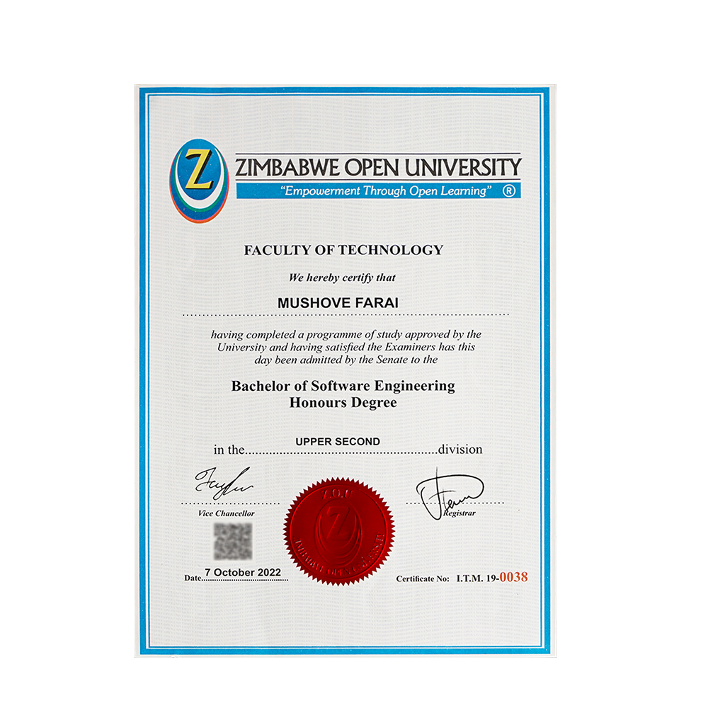 Anti-Counterfeit Diploma Certificate Paper for Zimbabwe College