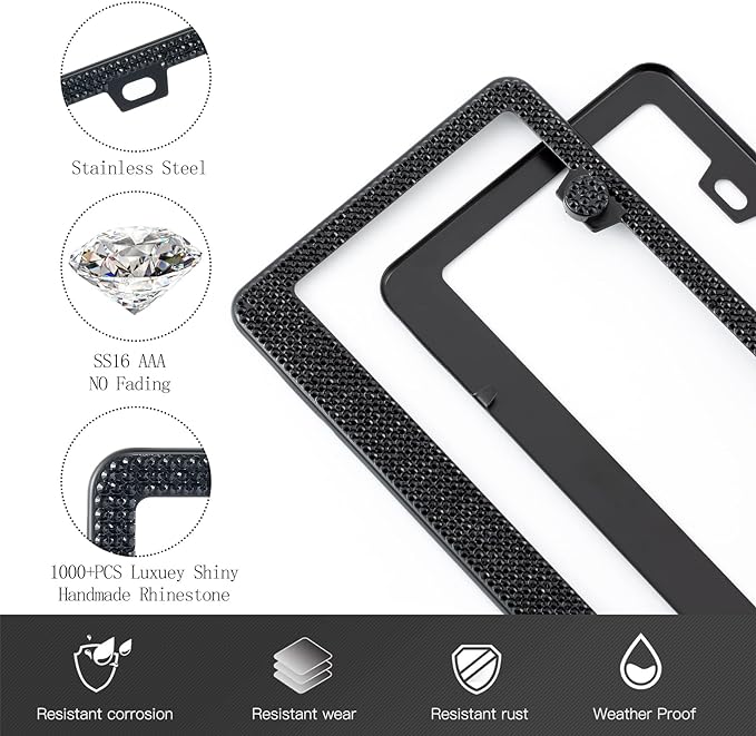 Custom License Plate Frames Metal Sparkly Funny Anime Cool Silicone Bling Front Rhinestone Car License Plate Holder