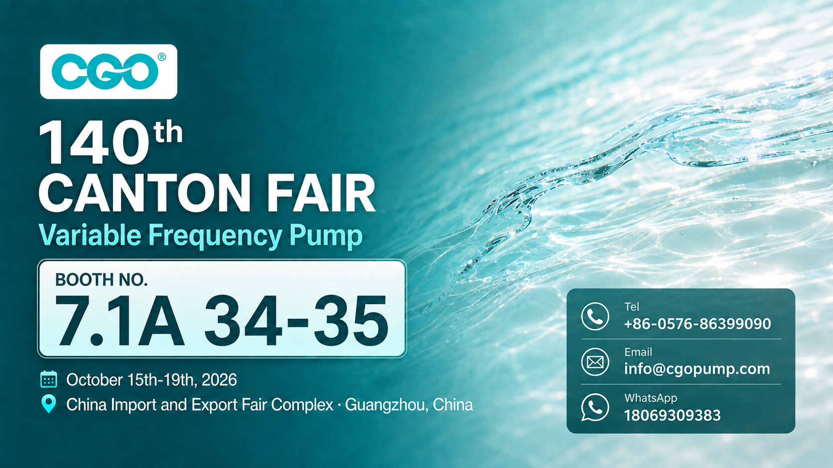Rencontrez CGO à la 140e Foire de Canton : Découvrez des solutions fiables en matière de pompes à eau au stand 7.1A 34-35