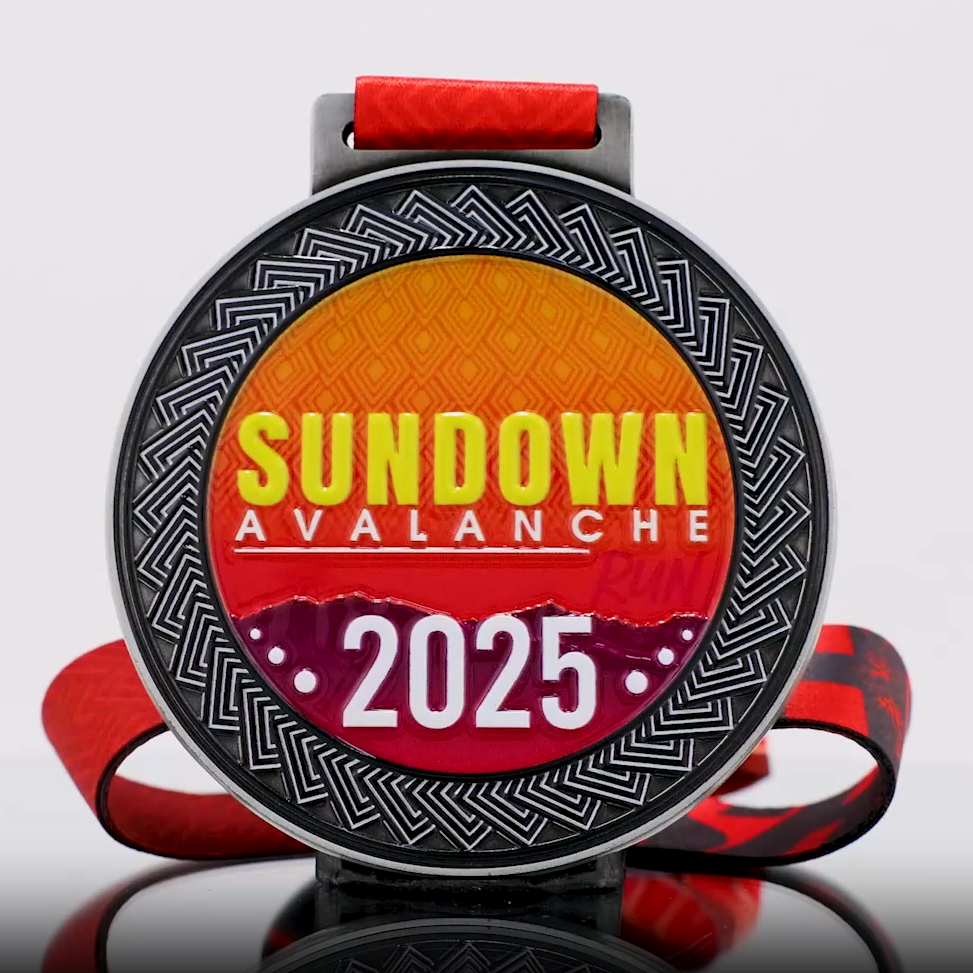 2025 Sundown Mountain Trail Run Finisher Medal - Sunset & Avalanche Themed Custom Race Award with Lanyard