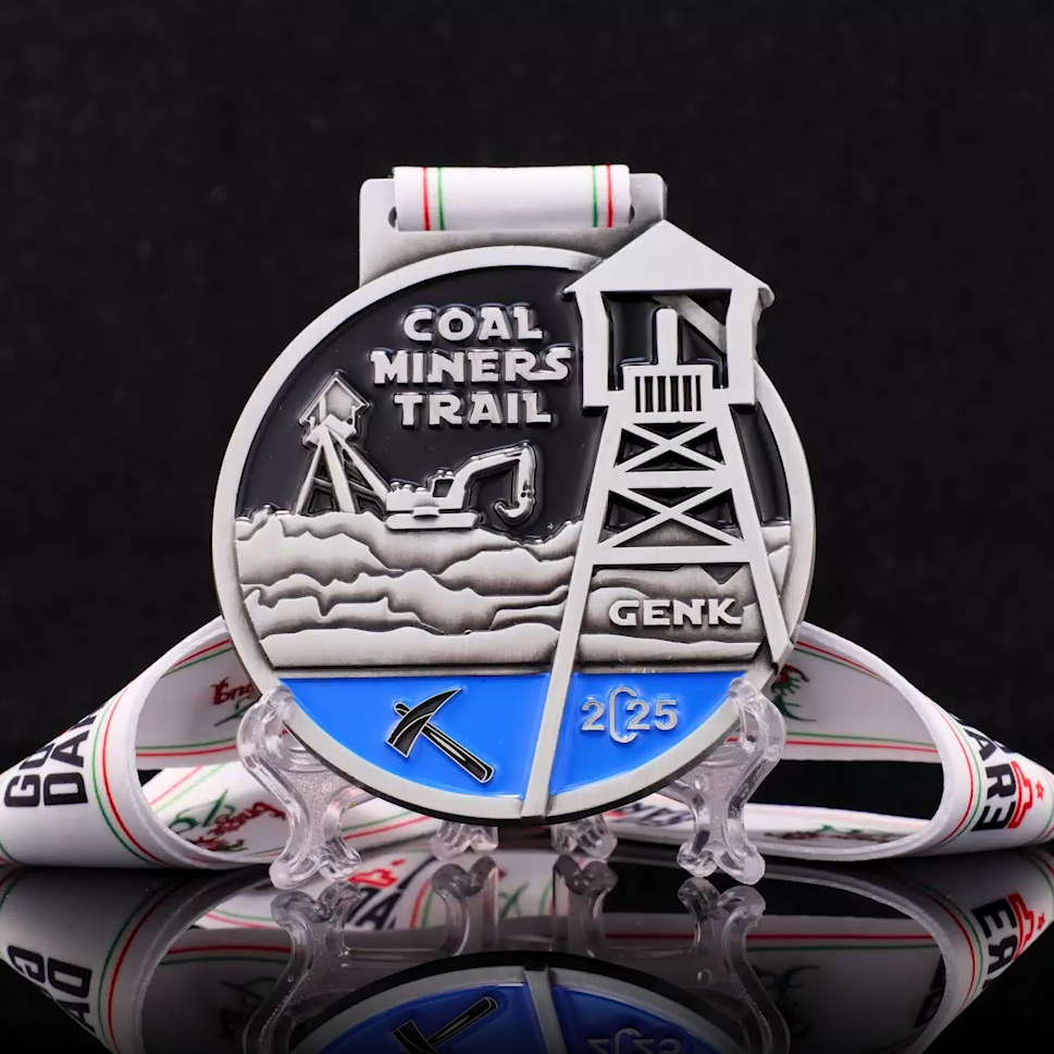 Custom Coal Miners Trail Race Medal Genk Mining Heritage Sports Award with Lanyard