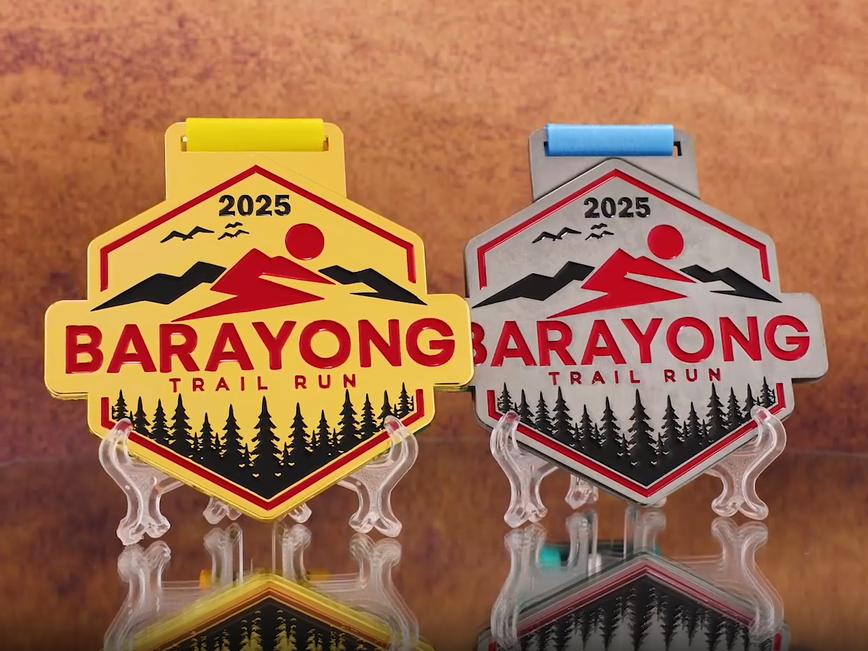 2025 Mountain Trail Run Finisher Medal Set - Gold & Silver Alpine Forest Themed Custom Race Awards with Lanyards