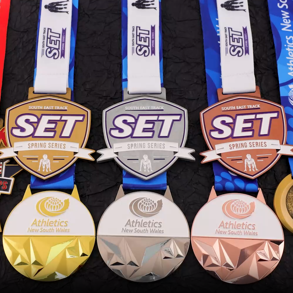 SET Spring Series & Athletics NSW Track & Field Medal Set - Gold/Silver/Copper Custom Race Awards with Lanyards