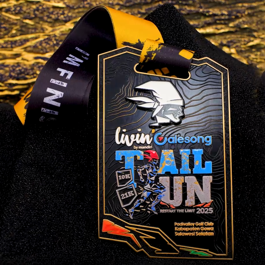 2025 Indonesian Trail Run Finisher Medal - 10K/21K Custom Race Award with Tribal & Terrain Relief Design