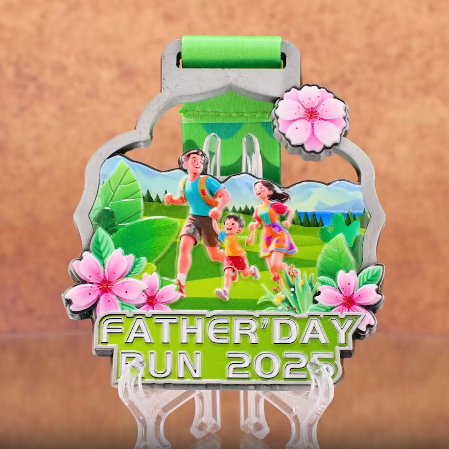 2025 Father's Day Family Run Medal: Green Hills & Pink Blossoms