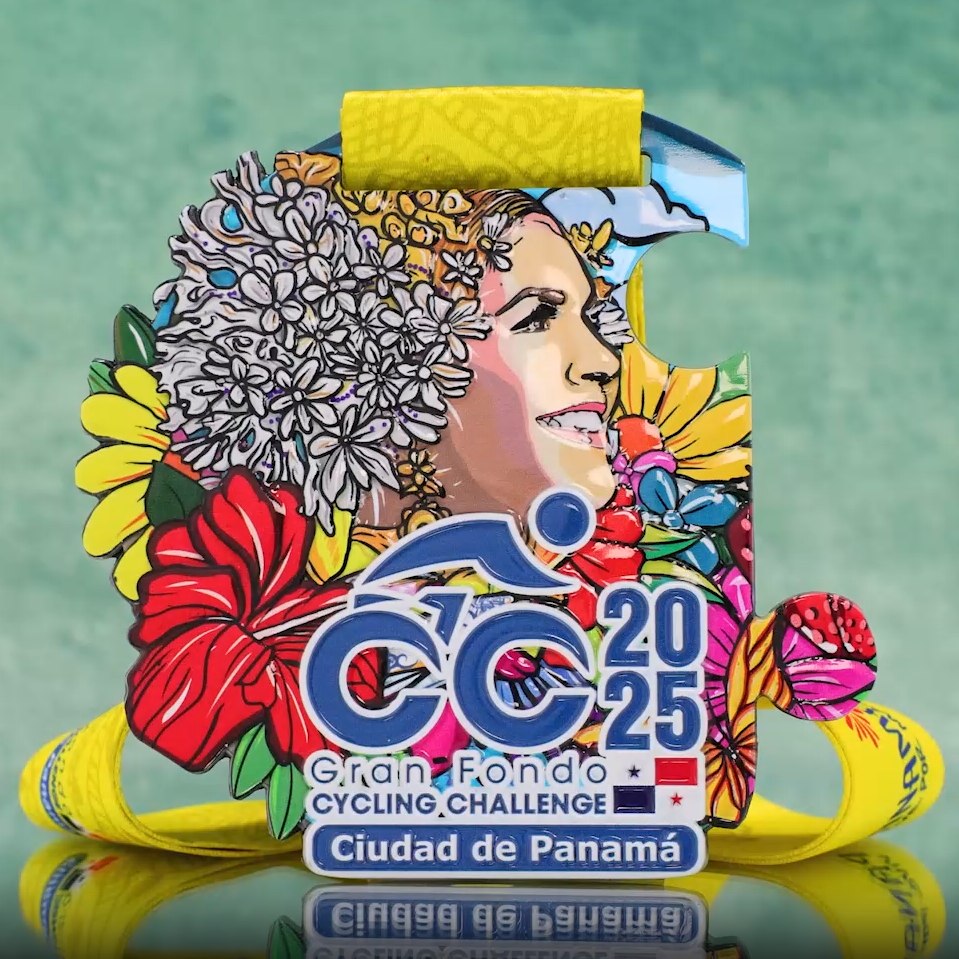 Vibrant Tropical Floral Relief Cycling Medal for Panama City Gran Fondo Events