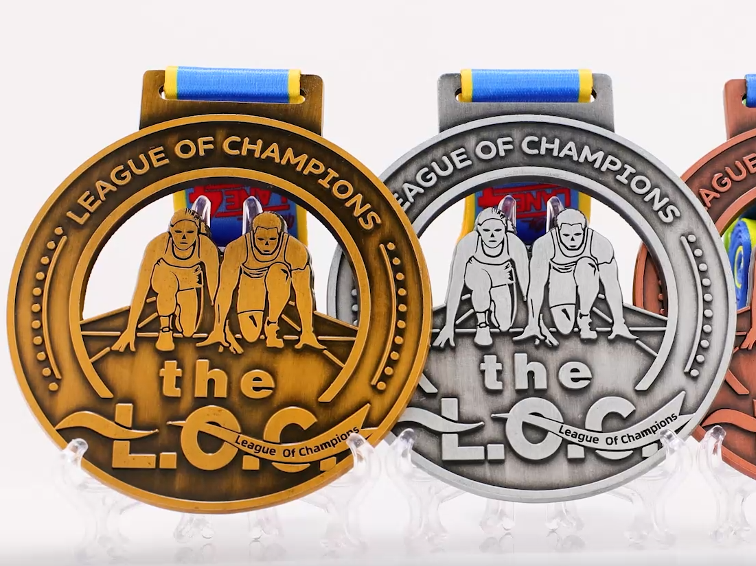 League of Champions (L.O.C.) Track & Field Medal Set - Gold/Silver/Brons Custom Race Awards with Lanyards